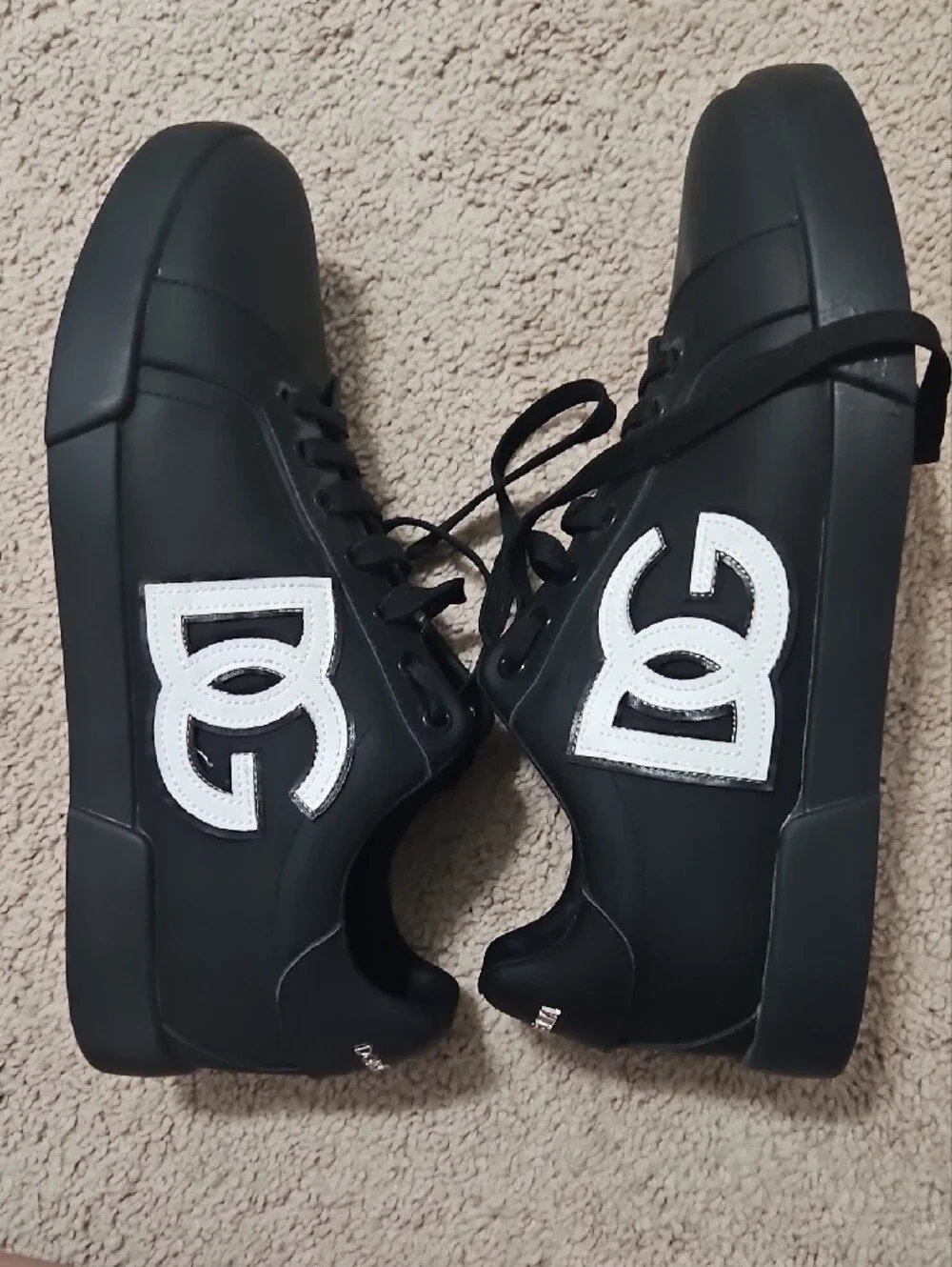 Dolce & Gabbana Black Lace-Up Sneakers with White Logo Patch